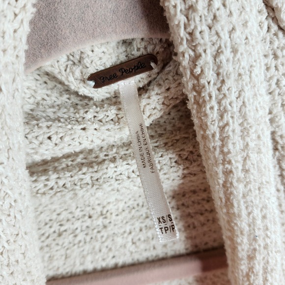 Free People Open Front Cardigan Sweater Knit Pockets Long Sleeve Beige XS/S - Picture 2 of 5